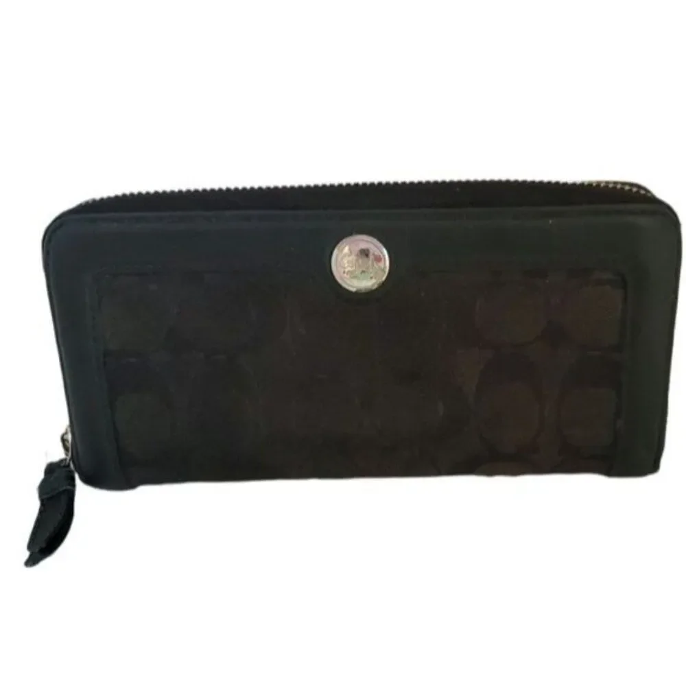 COACH Wallet Hampton Signature C Black Jacquard Leather Trim WOMEN'S WOMAN'S